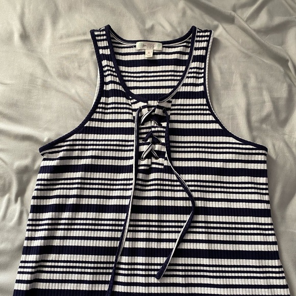 Navy Striped Sleeveless Summer Mini Dress - Picture 1 of 3
